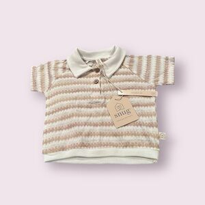 Baby Striped Polo Shirt - Cream and Tan Snug Brand Size 3-6 Months